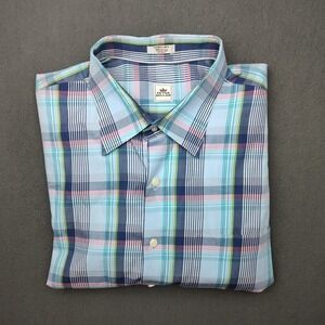 Peter Millar Shirt Men Extra Large Blue Pink Plaid Button Down Point Work School